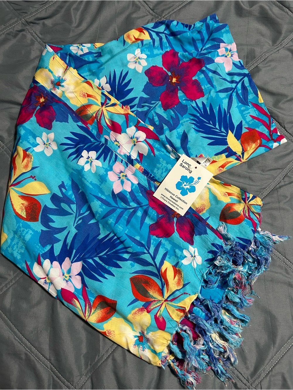Long Sarong Floral Blue Tropical Swim Coverup